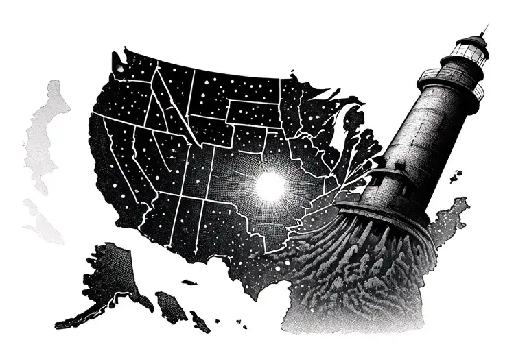 lighthouse coming out of a map  tattoo design idea