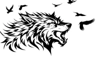 Wolf head and Crows fly away tattoo design idea
