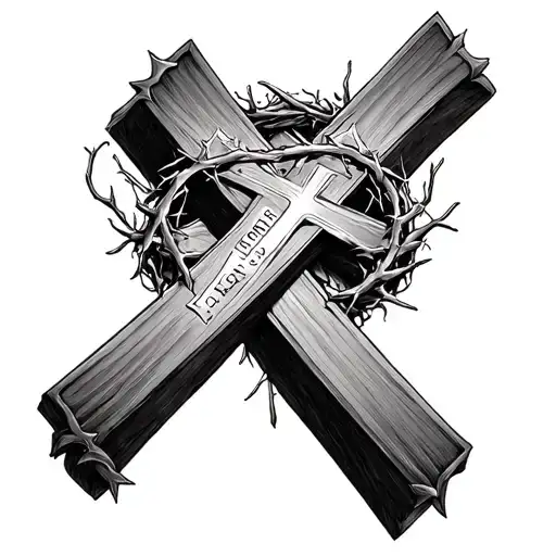 cross with john 3:16 in cross with crown of thorns on top fine line tattoo  tattoo design idea