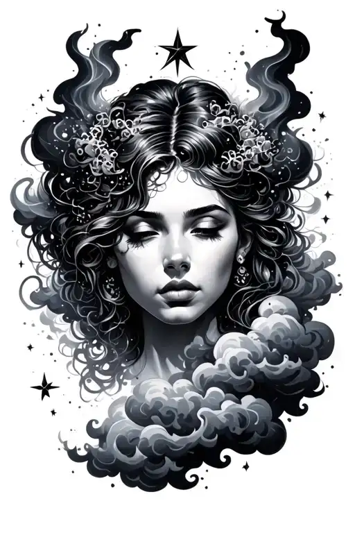 born to shine with clouds,stars,and smoke surrounding  tattoo design idea