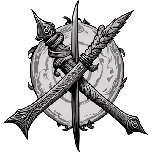 ancient bow and empty quiver tattoo design idea