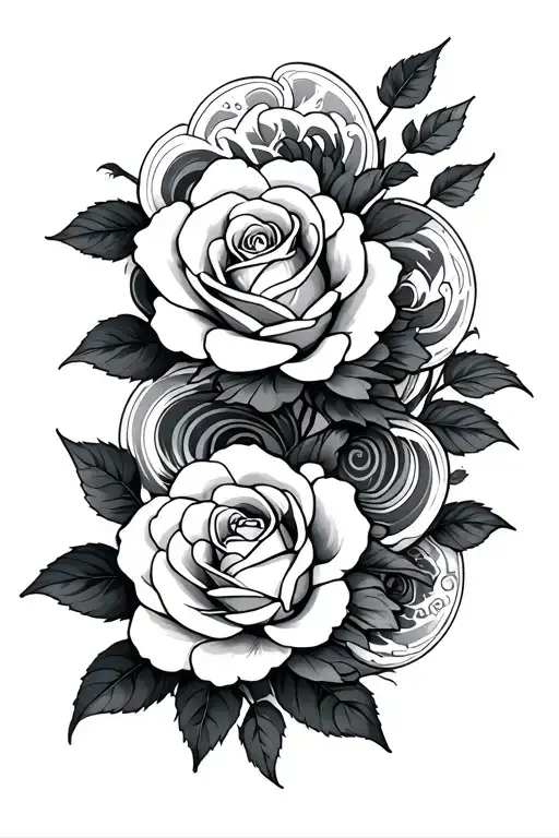 The design should include roses and waves, which were used in Japanese tattoos, as well as hieroglyphs. tattoo design idea