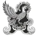 A phoenix rising from flames with intricate geometric patterns tattoo design idea