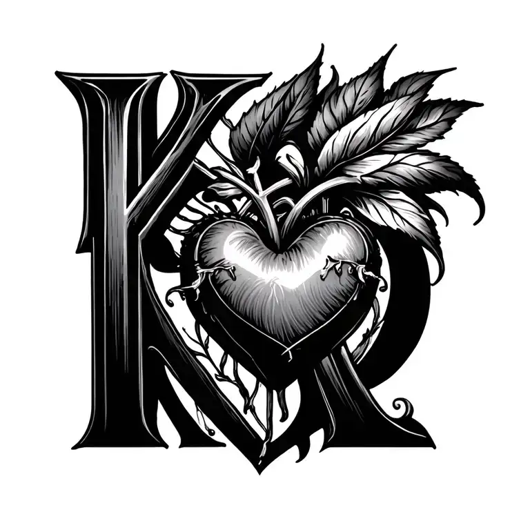 Letter k with Heart tattoo design idea