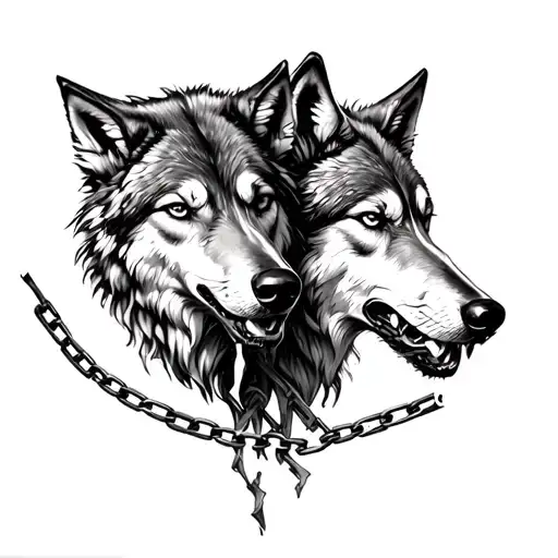 three wolves breaking chain realistic tattoo design idea