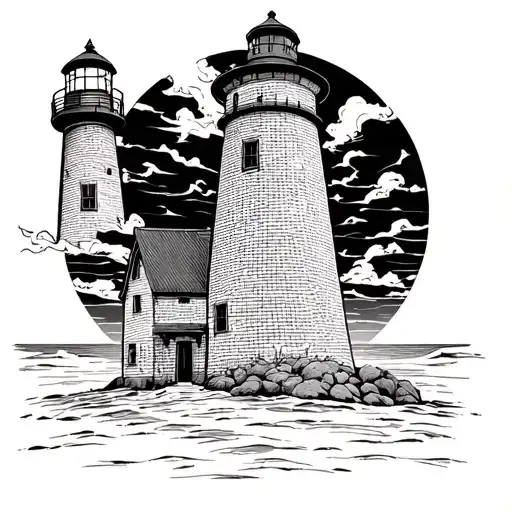 simple lighthouse line drawing on its own with its light shining and bricks big enough to write names on tattoo design idea