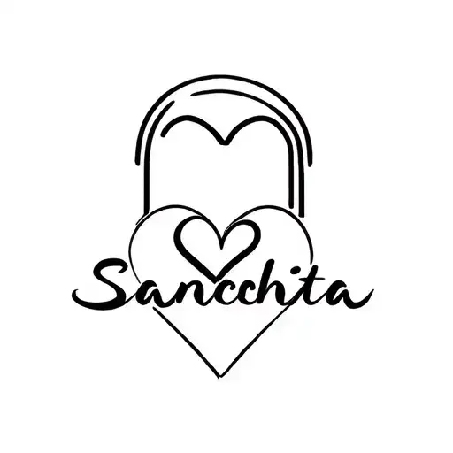 sanchita name with heart shaped lock tattoo design idea