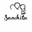 sanchita name with heart shaped lock tattoo design idea