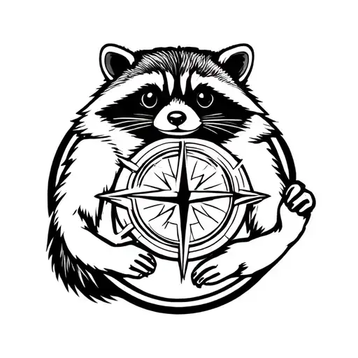 racoon holding a compass rose tattoo design idea