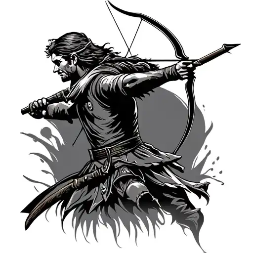 sillouette of Robin Hood shooting bow and arrow tattoo design idea