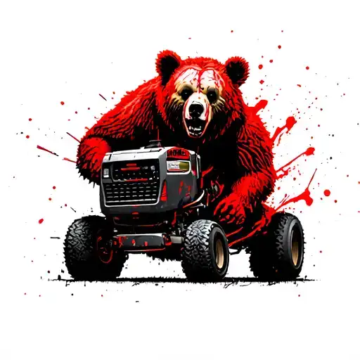 freaky zombie bear with lawnmower tattoo design idea