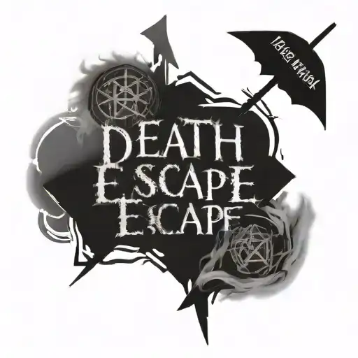 SILENT HILL IMAGERY WITH THE WORDS "dEATH IS NO ESCAPE" IN THE CENTER tattoo design idea