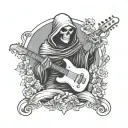 Grim Reaper playing E guitar tattoo design idea
