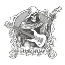 Grim Reaper playing E guitar tattoo design idea