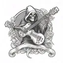 Grim Reaper playing E guitar tattoo design idea