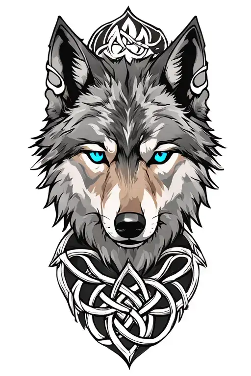 wolf with blue eyes on armor tattoo design featuring Celtic trinity knot  tattoo design idea