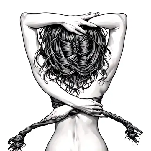 shibari woman arms tied behind back  tattoo design idea