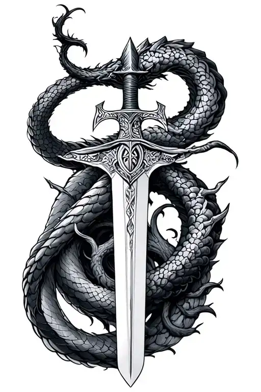 viking long sword with Jormungandr and Yggdrasil intertwined tattoo design idea