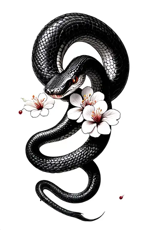 snake with cherry blossom tattoo design idea