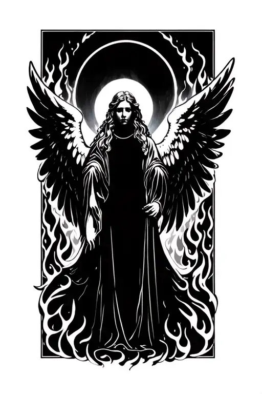 guardian angel, wings, flames, halo tattoo design idea
