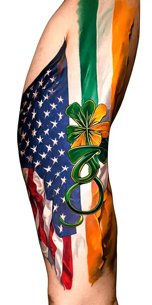 "Computer game" Irish American flag intertwined within tattoo design idea