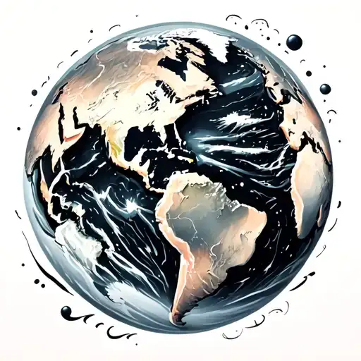 planet earth black and white tattoo design idea