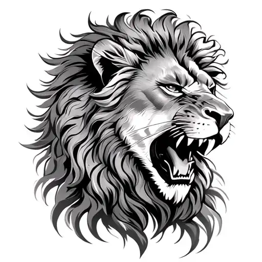 A lion roaring at the sun, capturing a moment of fierce determination and courage tattoo design idea