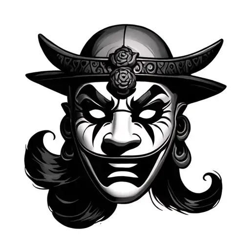 samurai mask with clown eyes tattoo design idea