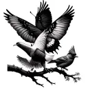 Dove Butterfly Eagle and Cardinal all flying on a tree branch tattoo design idea