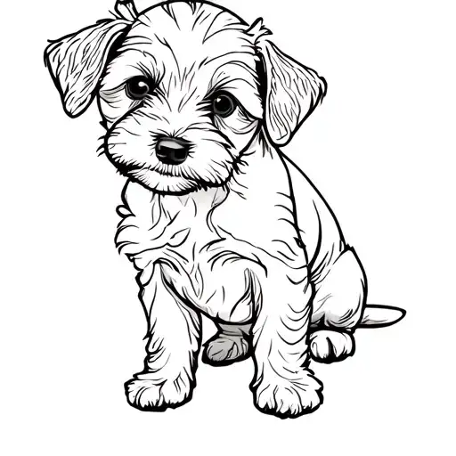 schnoodle puppy outline tattoo design featuring dog bone tattoo design idea
