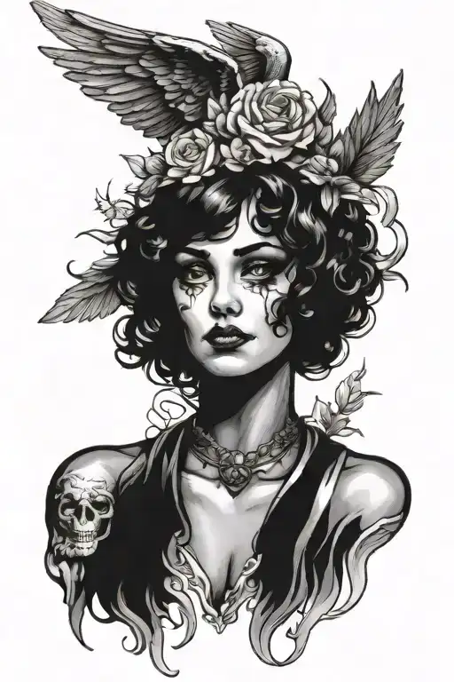 black angel face high contrast  tattoo design idea