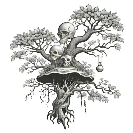 Poison Tree with sims and easters in curisve coming from stems tattoo design idea