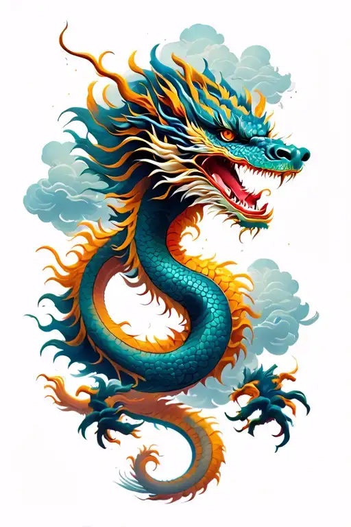 Chinese Dragon and clouds surrounding tattoo design idea