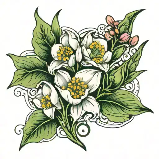 snowdrop flower poppy and rose intertwined tattoo design idea