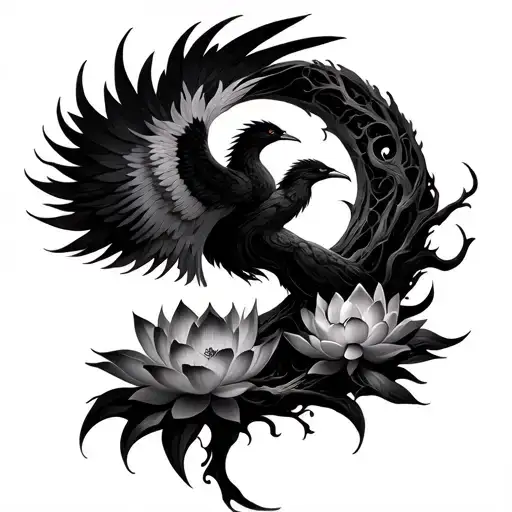 phoenix rising tree of life a lotus flower tattoo design idea