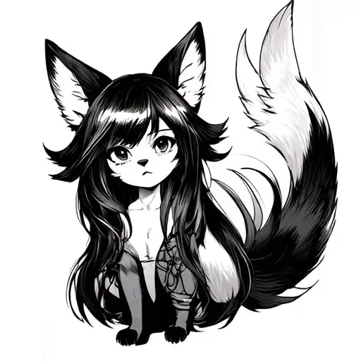 anime girl fox in full tattoo design idea