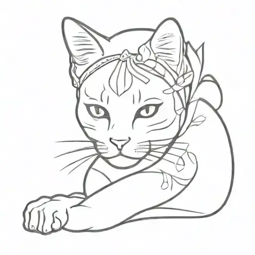 cat japanese girl tattoo design idea