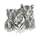 male and female tiger with 2 cubs face only tattoo design idea