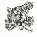 male and female tiger with 2 cubs face only tattoo design idea