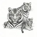 male and female tiger with 2 cubs face only tattoo design idea