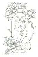 cat flowers perfume bottle tattoo design idea