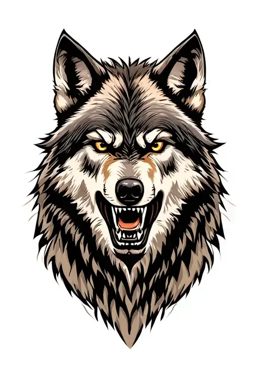 muscular angry wolf face tattoo design idea
