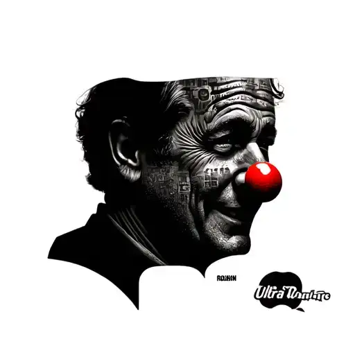 silhouette of Robin Williams with a red clown nose, where inside are the various characters he has made tattoo design idea