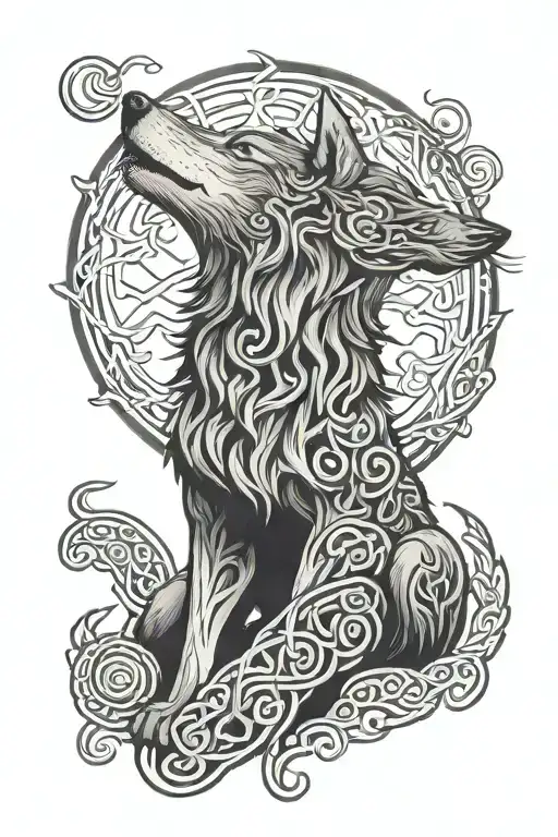 Celtic wolf howling at the moon tattoo design idea