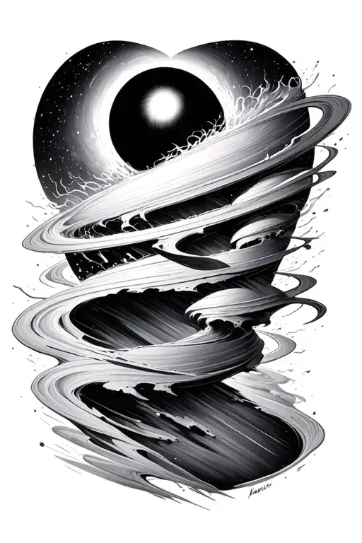 Interstellar Black Hole with gravity waves flowing from it tattoo design idea