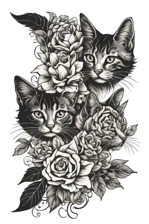 flowers shaped like cats, tattoo design idea
