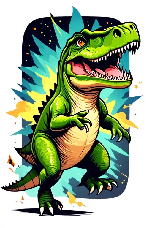 cartoon dinosaur running from a meteor tattoo design idea
