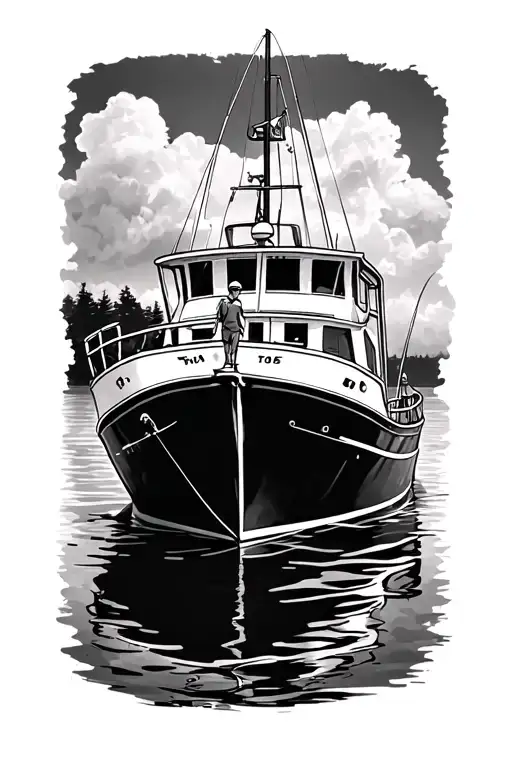 fishing boat with mom dad son tattoo design idea