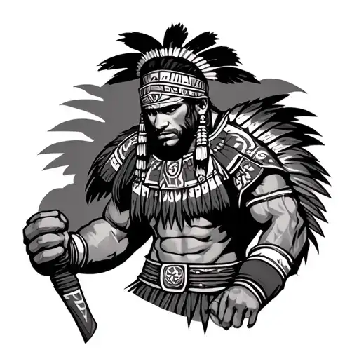 Aztec warrior wearing mma gear tattoo design idea