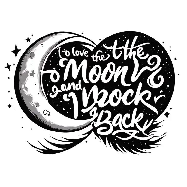 words making a circle that say "to the moon and back" with a cursive script inside saying I love you  tattoo design idea